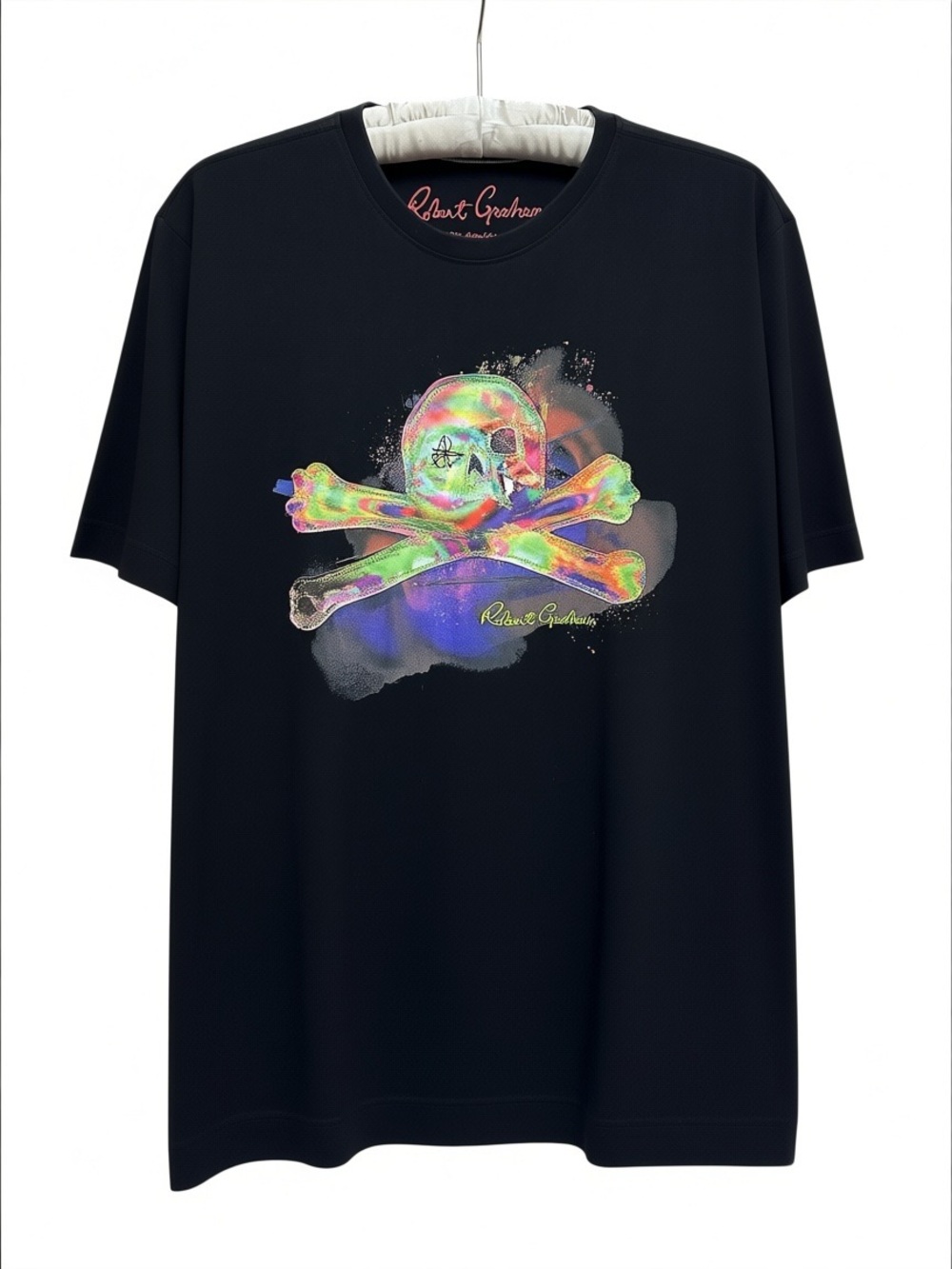 Robert Graham Men's Skull & Crossbones Mixed Media T-Shirt Cotton Black/Multi XL